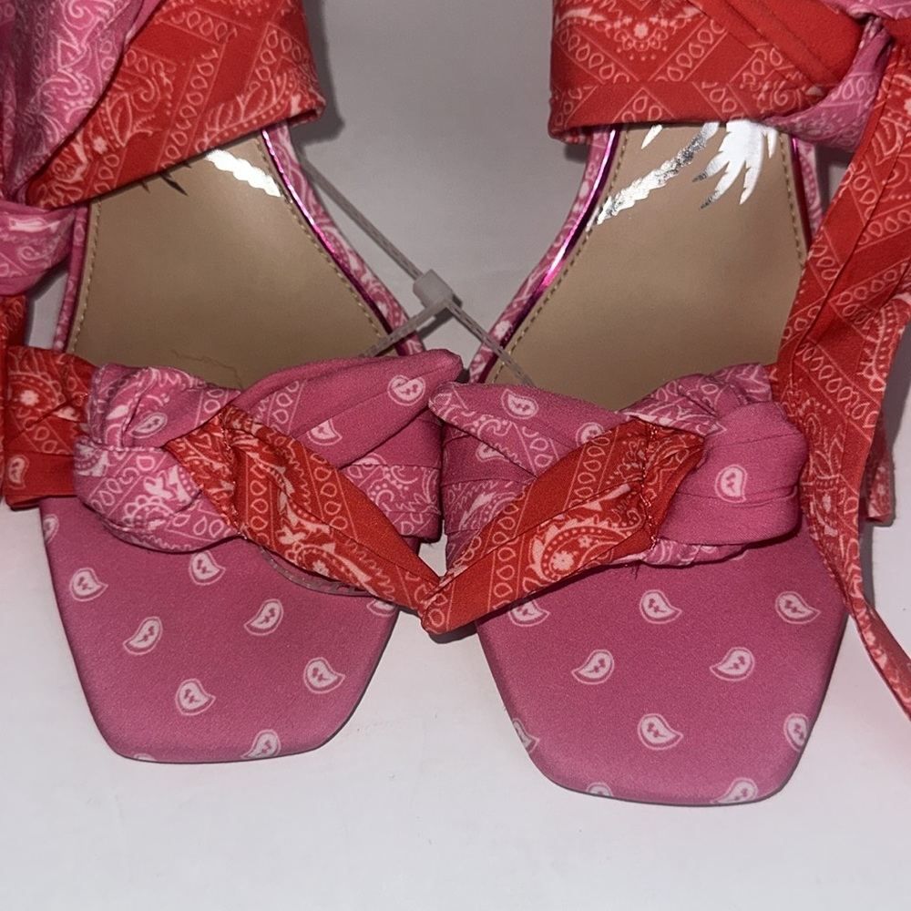 Gianni Bini x DANNIJO Misch Bandana Colorblock Print Ankle Wrap Bow Sandals - Picture 3 of 9